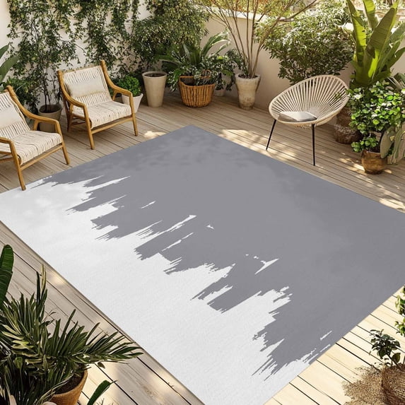 Abstract Grey Outdoor Rug for Patio/Deck/Porch, Non-Slip Large Area Rug 3 x 5 Ft, Modern Minimalist Graffiti Artwork Indoor Outdoor Rugs Washable Area Rugs, Reversible Camping Rug Carpet Runner