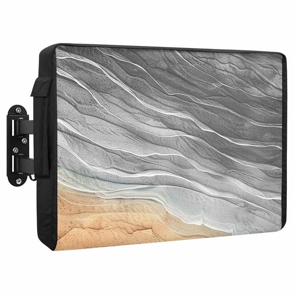 Abstract Grey Outdoor TV Cover 30 to 32 Inch Ocean Beach Waves Lines Gradient Weatherproof and Waterproof TV Cover Heavy Duty Outside Flat TV Screen Protector with Remote Control Pocket