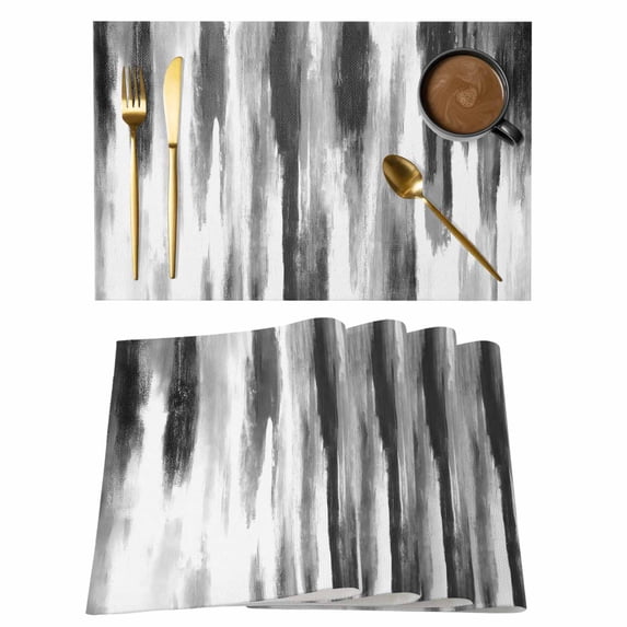 Abstract Grey Placemats Set of 8, Yellow Mottled Gradient Texture Farmhouse Non-Slip Place Mats Washable Table Mats for Kitchen Dining Table Decorations Indoor/Outdoor