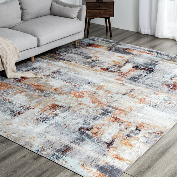 Abstract Grey/Rust/Gold Area Rug 7'6" x 9'6" 8' x 10' Rectangle