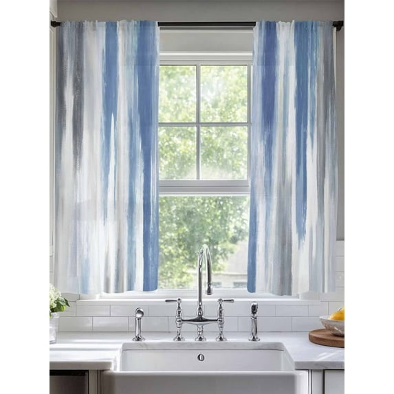 Abstract Grey Sheer Curtains 63 Inches Long 2 Panels Blue Mottled Gradient Texture Farmhouse Light Filtering Semi Sheer Window Curtains Drapes for Bedroom Living Room 52"x63"