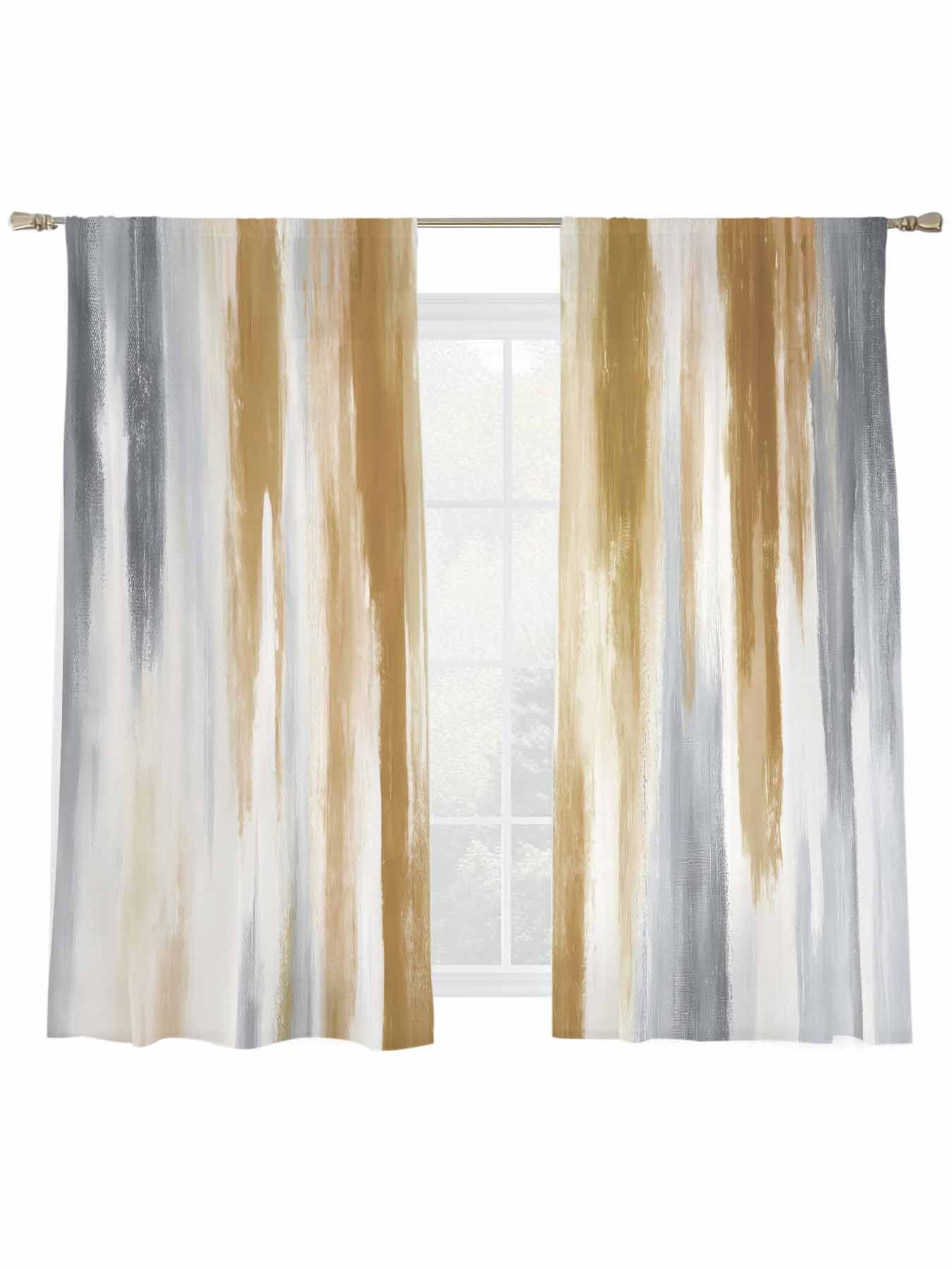 Abstract Grey Sheer Curtains for Living Room Bedroom, Brown Mottled Gradient Texture Farmhouse Light Filtering Sheer Curtains, Rod Pocket Voile Window Drapes, 2 Panels Set 52"x 63"