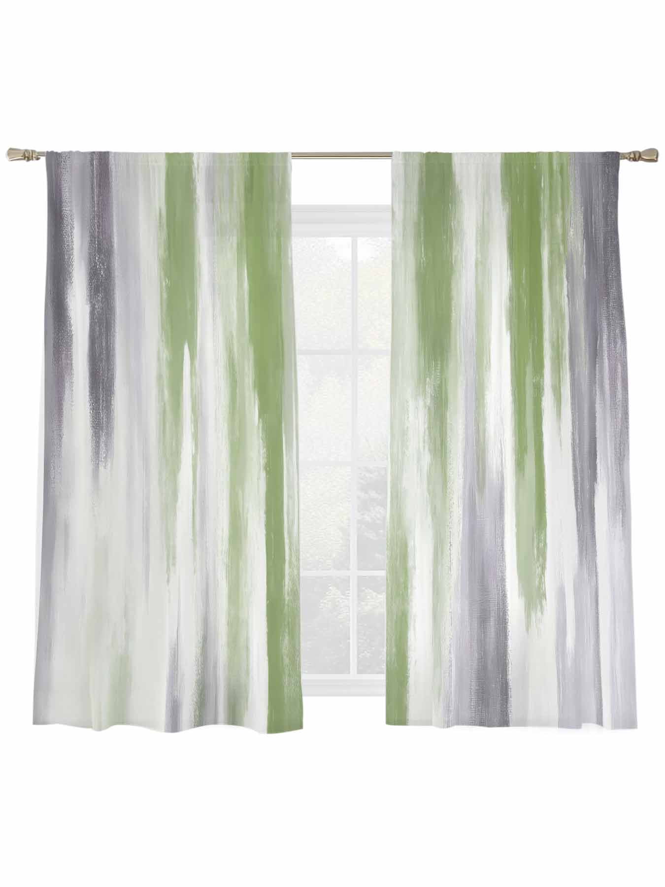 Abstract Grey Sheer Curtains for Living Room Bedroom, Green Mottled Gradient Texture Farmhouse Light Filtering Sheer Curtains, Rod Pocket Voile Window Drapes, 2 Panels Set 52"x 63"