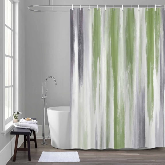 Abstract Grey Shower Curtain for Bathroom Decor, Green Mottled Gradient Texture Farmhouse Waterproof Fabric Shower Curtain, 66"x72" Set with 12 Hooks