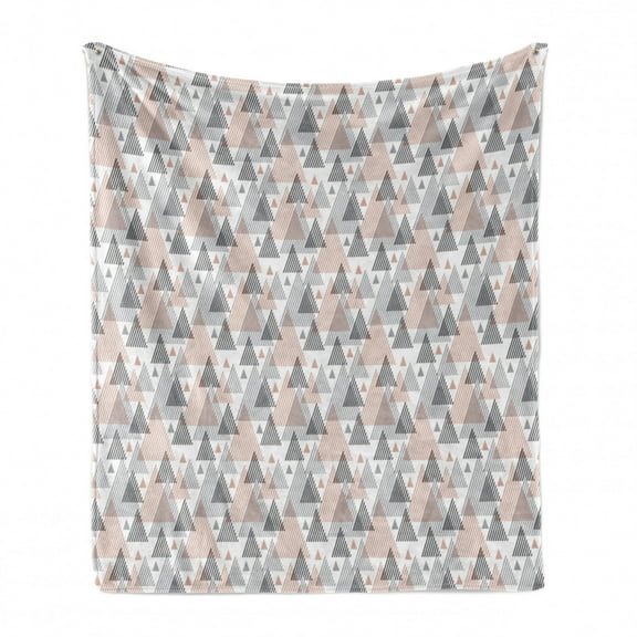 Abstract Grey Soft Flannel Fleece Throw Blanket, Illustration of Geometric and Repeated Triangles with Thin Stripes, Cozy Plush for Indoor and Outdoor Use, 50" x 60", Dimgray and Salmon, by Ambesonne