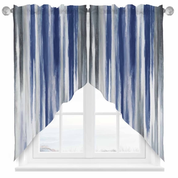 Abstract Grey Swag Curtain Valance for Windows, Navy Blue Mottled Gradient Texture Farmhouse Window Treatments Short Swag Topper for Kitchen Windows Bathroom Bedroom, 36"x36"