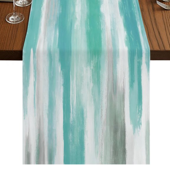 Abstract Grey Table Runner 36 Inches Long, Teal Green Mottled Gradient Texture Farmhouse Cotton Linen Dining Table Runner Dresser Scarves for Home Kitchen Party Decor 13"x36"
