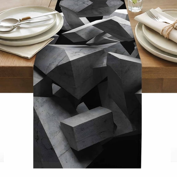 Abstract Grey Table Runner Floating Stone Industrial Modernist Tablerunners 13 x 36 Inch, Table Decorations Tabletop Scarf for Summer Gathering Holiday Farmhouse Kitchen Dining Decor