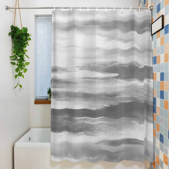 Abstract Grey Texture Pattern Shower Curtain for Bathroom, Vintage Striped Waterproof Shower Curtains Washable Quick Dry with Hooks Bathtub Curtains 36x72IN