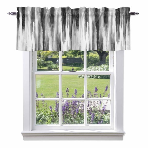 Abstract Grey Valances for Windows, Black Mottled Gradient Texture Farmhouse Valance Window Treatment Rod Pocket Short Curtains Valances for Kitchen Bathroom 42"W x 18"L