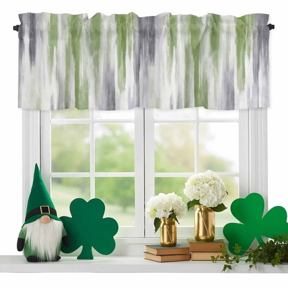 Abstract Grey Valances for Windows, Green Mottled Gradient Texture Farmhouse Rod Pocket Valance Short Window Treatments Curtains for Kitchen Bathroom Bedroom Decor, 60 x 14 Inches