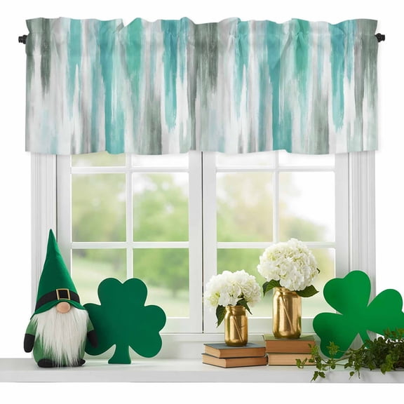 Abstract Grey Valances for Windows, Teal Green Mottled Gradient Texture Farmhouse Rod Pocket Valance Short Window Treatments Curtains for Kitchen Bathroom Bedroom Decor, 42 x 12 Inches