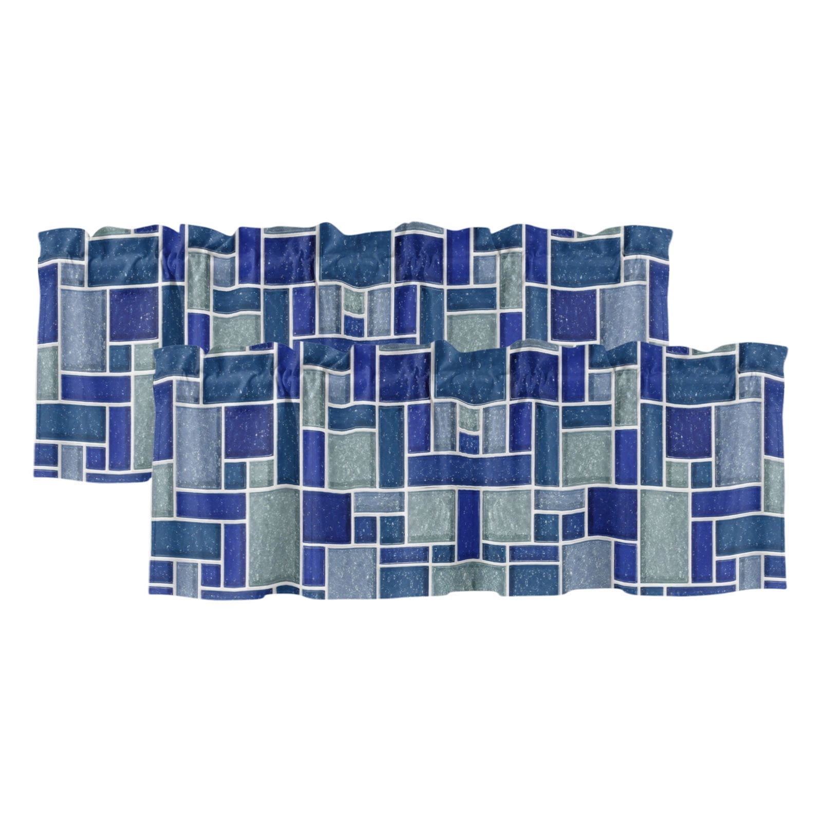 Abstract Grid 2 Panels Kitchen Valance, Minimalist Blue Mint Green ...