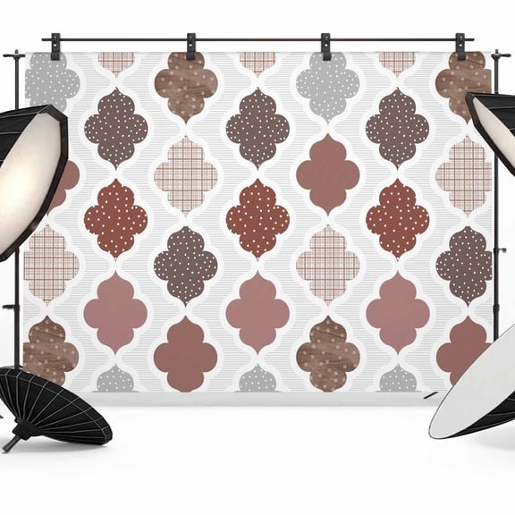 Abstract Grid Backdrop for Photography, Boho Red Brown Grey Geometric Medieval Plaid Photo Backdrop Portrait Background Party Banner Photo Backgrounds for Studio Booth Props, 7x5ft