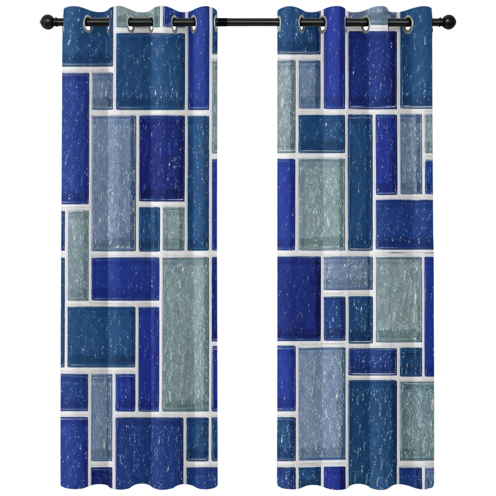 Abstract Grid Blackout Curtains 63 Inches Long, Minimalist Blue Mint ...
