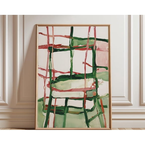 Abstract Grid Green Red Modern Expressive Line Composition Wall Art Print, Unframed Paper Poster 24x36in