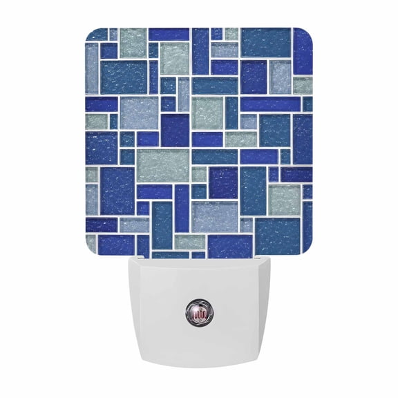 Abstract Grid Night Lights, Minimalist Blue Mint Green Rectangular Stone Tiles Smart Auto Dusk to Dawn Sensor Nightlights Plug-in Nightlight for Bedroom Bathroom Living Room Kitchen Hallway