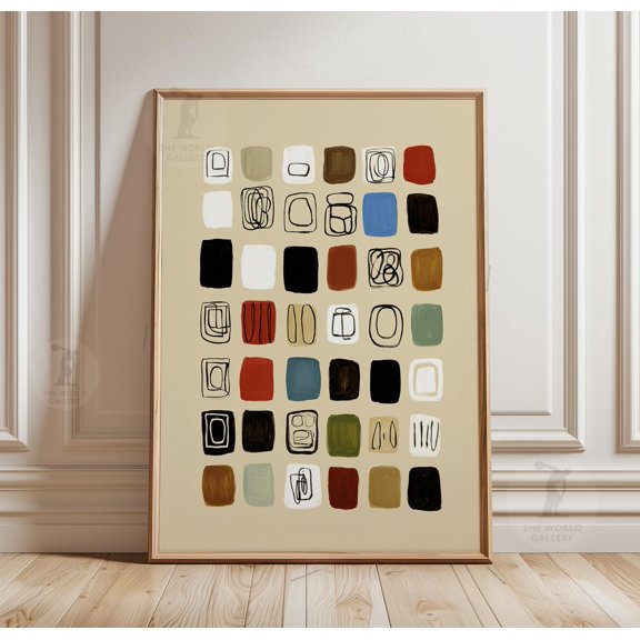 Abstract Grid Poster, Geometric Wall Art Print, Minimal Colour Block Decor, Poster Only