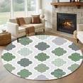 thumbnail image 1 of Abstract Grid Round Living Room Rugs 8 ft, Boho Green Grey Geometric Medieval Plaid Washable Large Area Rug with Non-Slip Sturdy Edge Binding Round Carpet for Dining Room Kitchen Office, 1 of 9