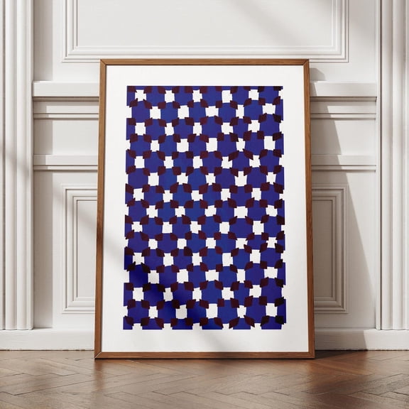 Abstract Grid Wall Art Blue Maroon Geometric Decor Living Room Bedroom Office