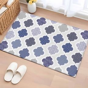 Abstract Grid Washable Small Entryway Area Rugs 2'x3', Boho Blue Purple Grey Geometric Medieval Plaid Low Pile Throw Rug Non-Slip Sturdy Edge Binding Carpet for Front Door Floor Room Entry