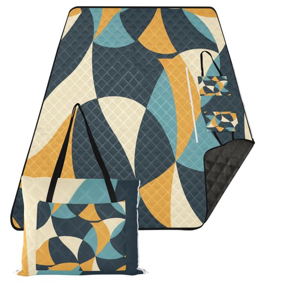 Abstract Groovy Overlapping Circles Extra Large Picnic Beach Blanket Waterproof Sand Proof Portable Outdoor Mat 80x118