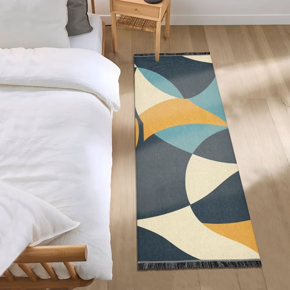 Abstract Groovy Overlapping Circles Runner Area Rug 2x6 Soft Non-Slip Washable Bedside Carpet for Hallway Bedroom Living Room Home Decor