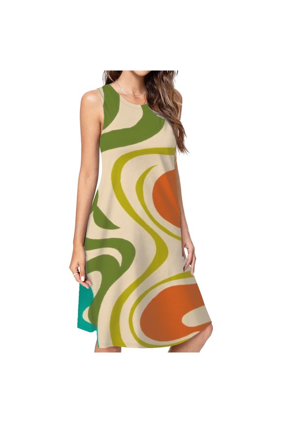 Abstract Groovy Swirl Art Print Casual Sleeveless Loose Sundress Dress For Women Summer Dress Daily Woman