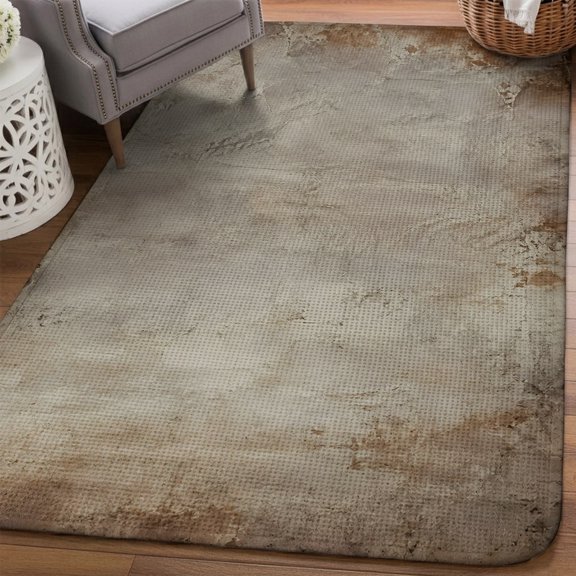 Abstract Grunge Area Rugs for Living Room 5x6, Ivory Mottled Border Concrete Texture Industrial Washable Area Rug Non Slip, Stain Resist Linen Carpet for Bedroom, Dining Room, Entryway, Entrance