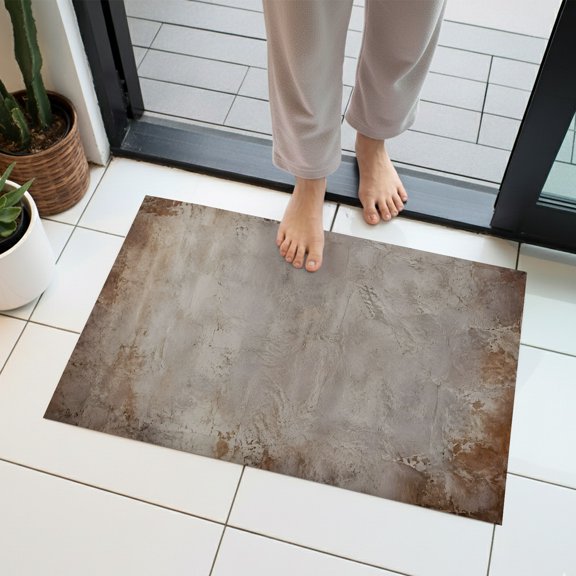Abstract Grunge Indoor Door Mat 18x30 Inch Ivory Mottled Border Concrete Texture Industrial Front Door Mat Non Slip Washable Entryway Rug Low Profile Dirt Trapper Doormat for Bathroom Kitchen Bedroom