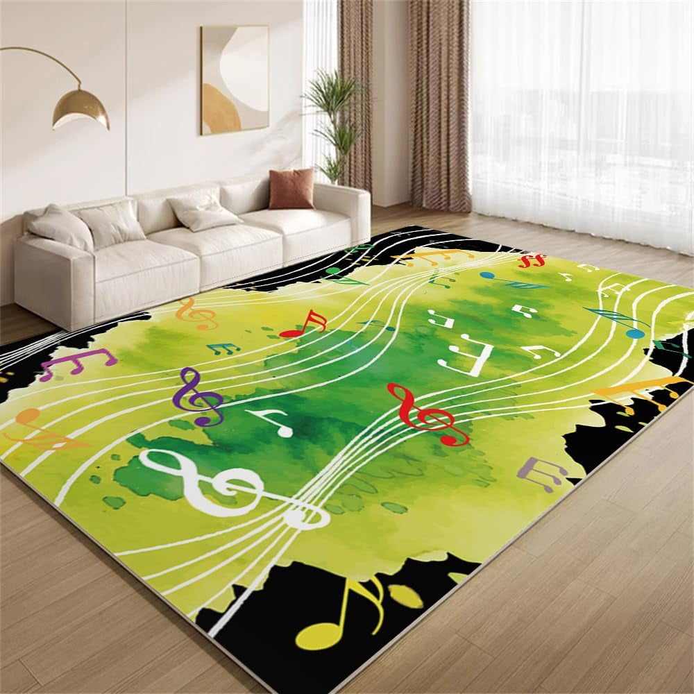 Abstract Grunge Music Rug 2x3ft Small Area Rugs Green Watercolor Splash ...