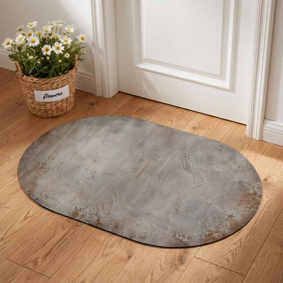 Abstract Grunge Oval Diatomaceous Earth Doormat, 16"x24" Ivory Mottled Border Concrete Texture Industrial Absorbent Quick Dry Irregular Door Mat Floor Mat Entryway Rug for Bathroom Kitchen