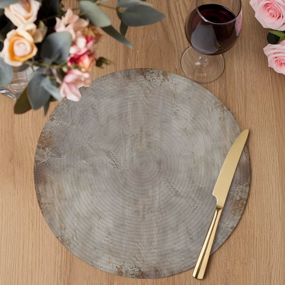 Abstract Grunge Round Braided Placemats Set of 4, Ivory Mottled Border Concrete Texture Industrial Heat Insulation Place Mats Washable Non-Slip Table Mats for Kitchen Dining Party, 13 Inches