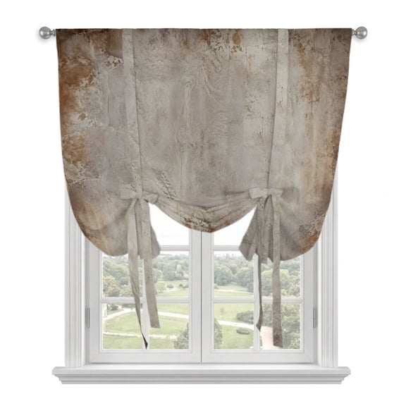 Abstract Grunge Tie Up Balloon Window Curtain 34W x 45L Inch, Ivory Mottled Border Concrete Texture Industrial Rod Pocket Adjustable Tie Up Curtains Small Kitchen Sink Curtains for Cafe Bedroom