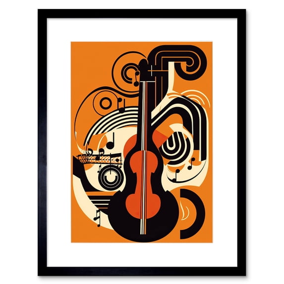 Abstract Guitar Graphic Music Poster Illustration Artwork Framed Wall Art Print 9X7 Inch