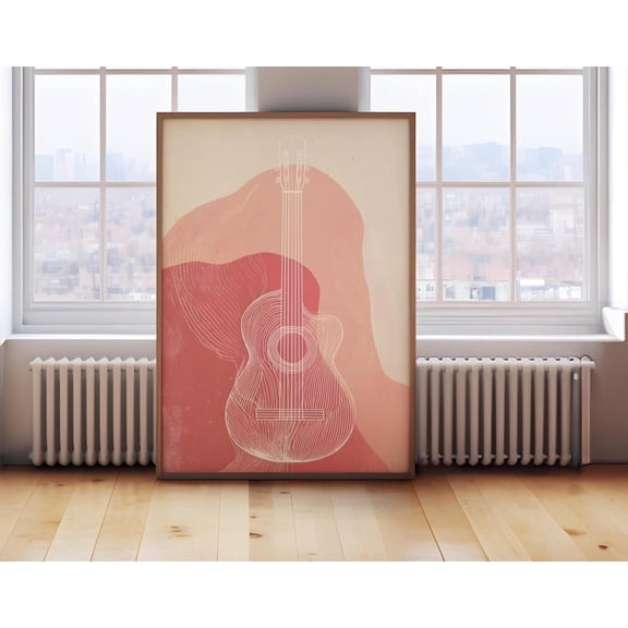 Abstract Guitar Wall Art, Modern Minimalist Music Print, Acoustic Guitar Line Drawing Poster, Print,DIY art, Size 12x18 UNFFRAMED F03.1.8l2526
