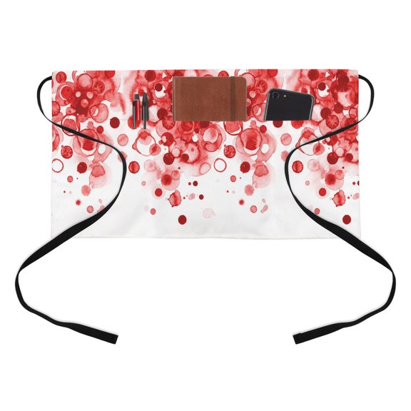 Abstract Half Waist Apron Red Gradient Watercolors Ink Points Minimalist Style Short Waiter Aprons with 3 Pockets for Women Men Kitchen Restaurant Cooking