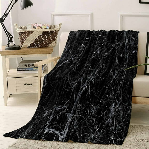Abstract Halloween Cowweb Black Throw Flannel Blanket 60x80In Super Soft Cozy Bed Blanket, Lightweight Plush Fuzzy Bed Throw for Bedroom Sofa Couch Living Room