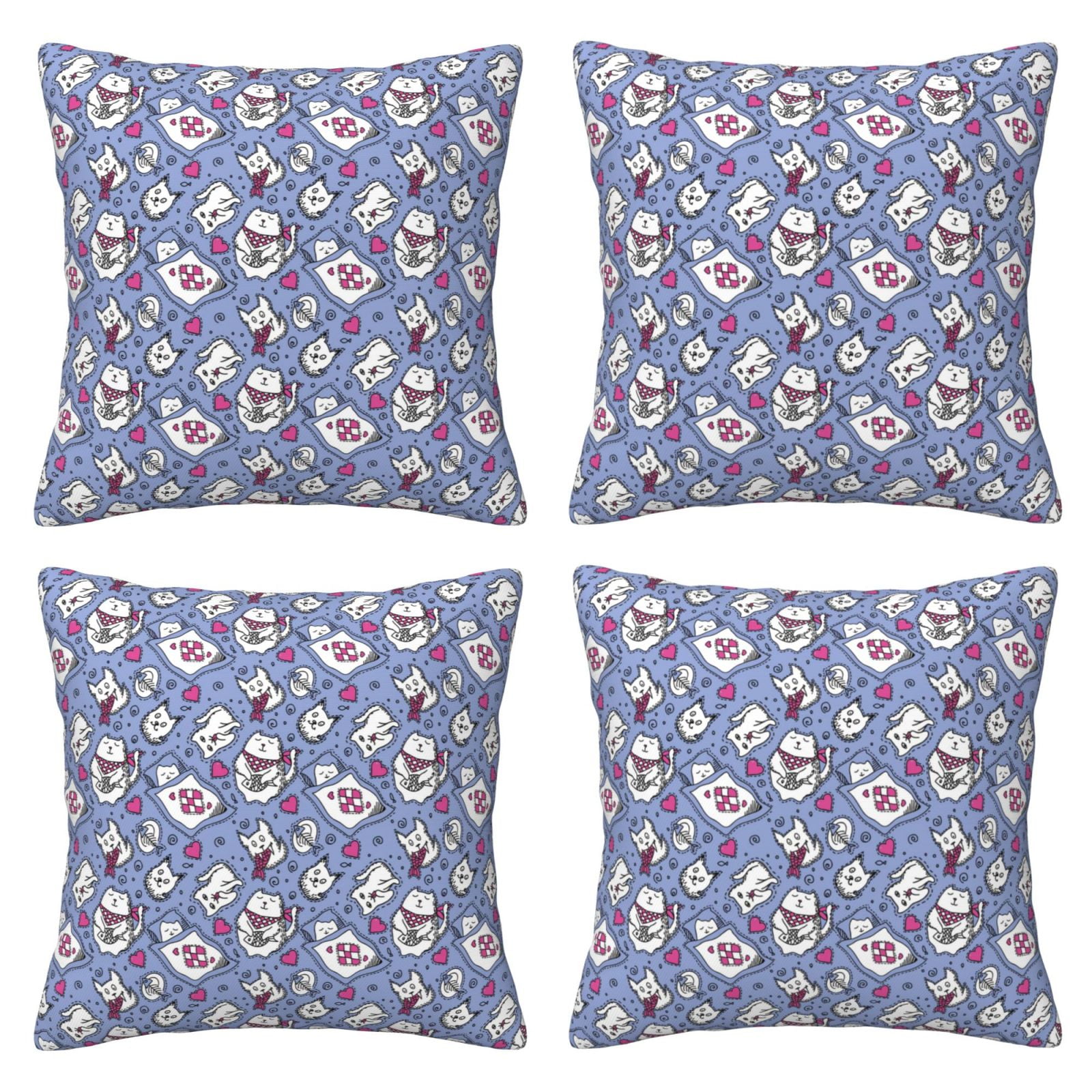 Abstract Hand Drawn Cartoon Cat Fish Decorative Throw Pillow Covers 4