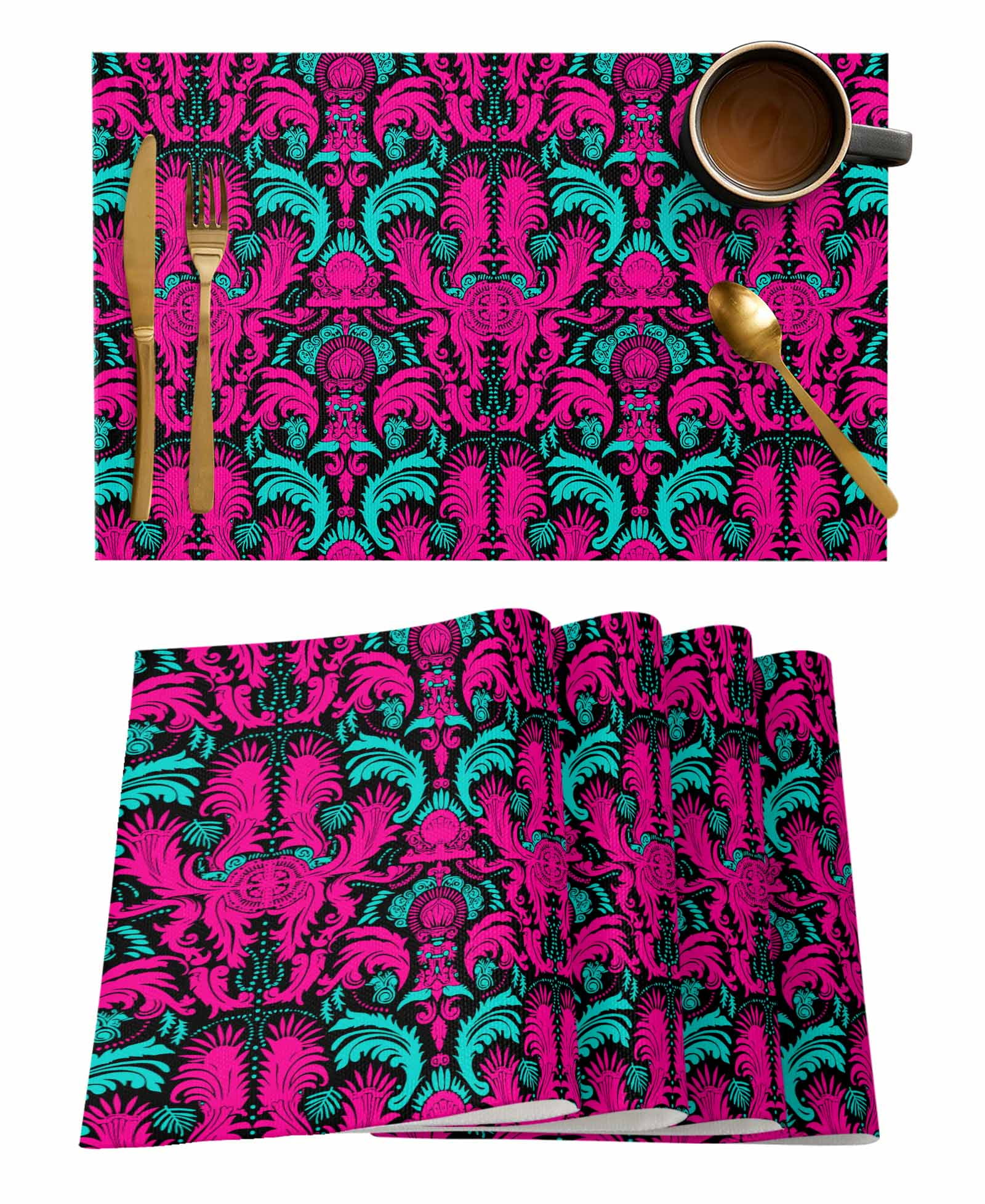 Table Mat Abstract Hand Drawn Circular Dots 6PCS Country Wedding