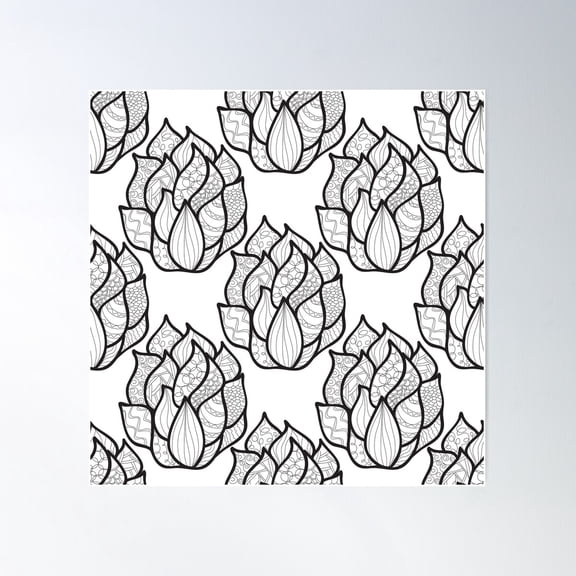 Abstract Hand-Drawn Pattern With Waves Poster Wall Art, Modern Wall Decor For Living Room Bedroom, 24x24 UNFRAMED