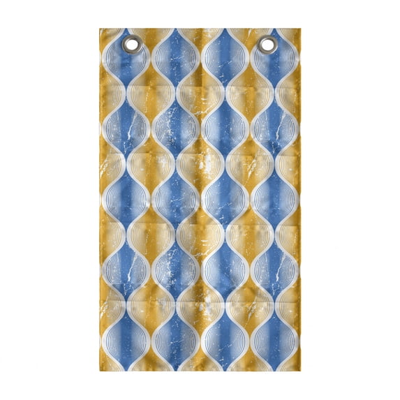 Abstract Hanging Pocket Organizer, Ogee Inspired Pattern Colorful Retro Grungy Look Circular Illustration, Printed Polyester Storage Bag with Pockets, 21" x 31", Azure Blue and Orange