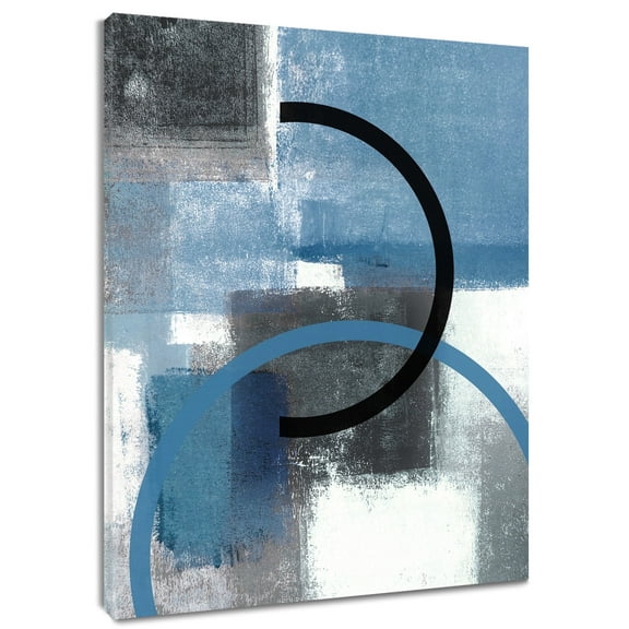 HVEST Abstract Blue Gray Geometric Wall Art - Modern Minimalist Canvas Wall Art - Framed Gallery Wall Decor for Living Room, Bedroom, Office - Ready to Hang, 16x24 Inches