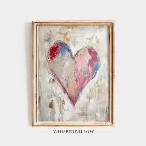 Abstract Heart Neutral Gold Pink Blue Wall Art, Poster Only