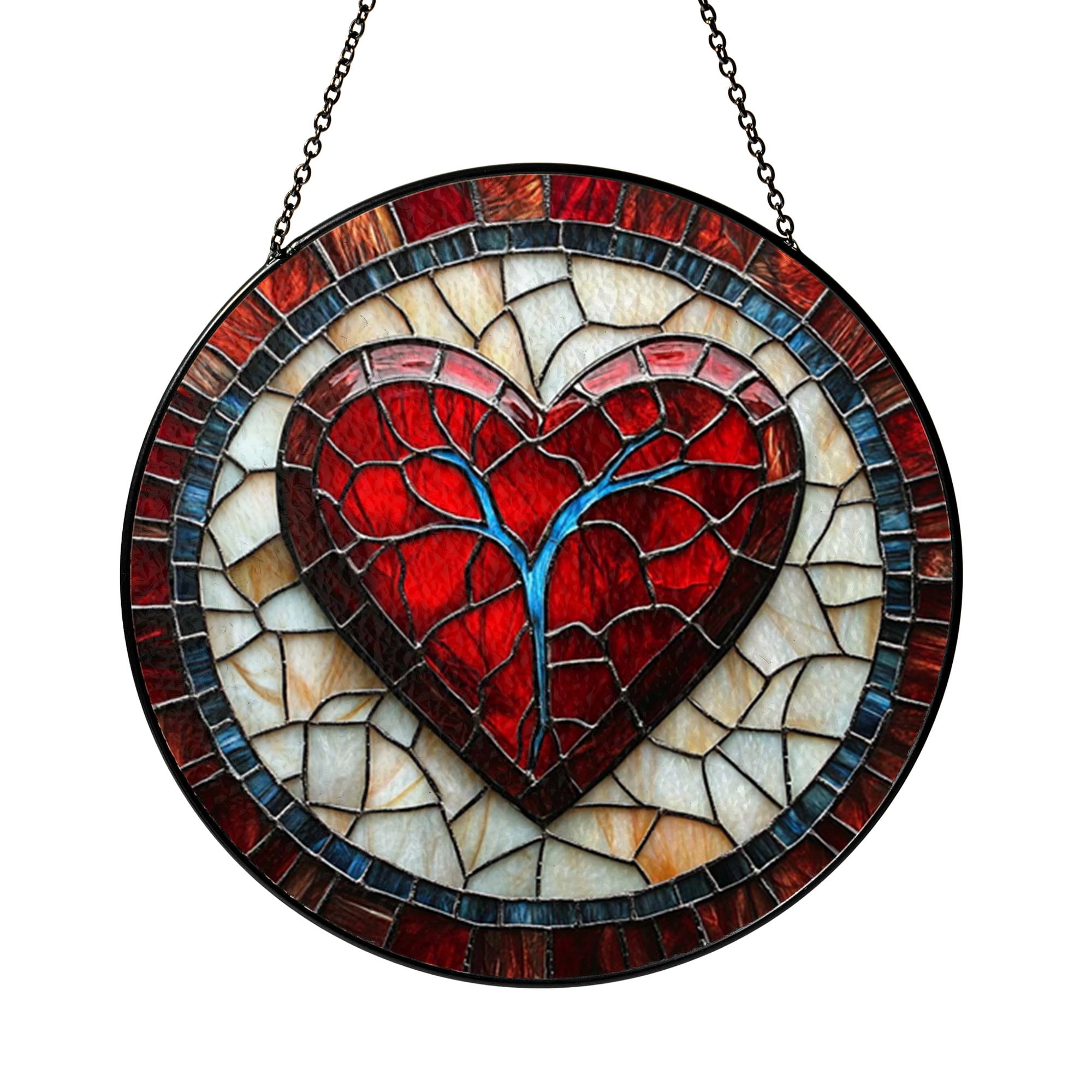 Abstract Heart Pattern Faux Stained Glass Window Suncatcher2001 ...