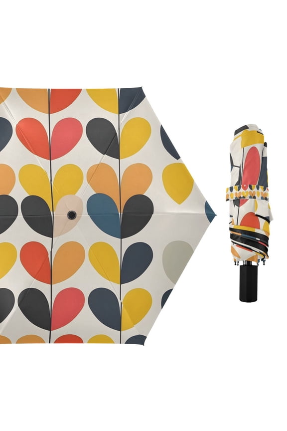 Abstract Heart Shapes Compact Sun Umbrella Windproof Travel Umbrellas for Rain Strong Portable UV Protection
