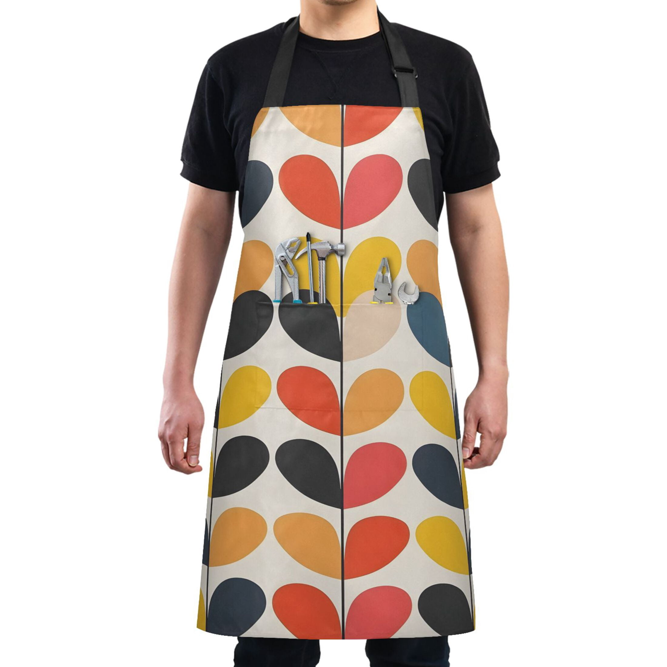 Abstract Heart Shapes Kitchen Apron with 2 Pockets Adjustable ...