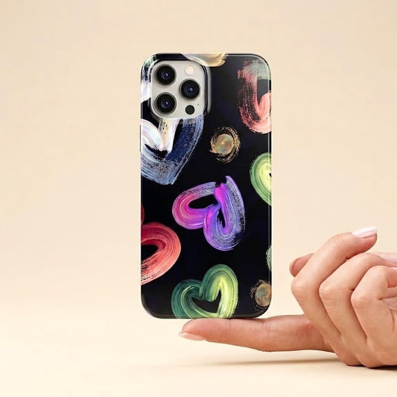 Abstract Heart Tough Phone Case for Apple iPhone, Glossy Dual-Layer Protective Cover