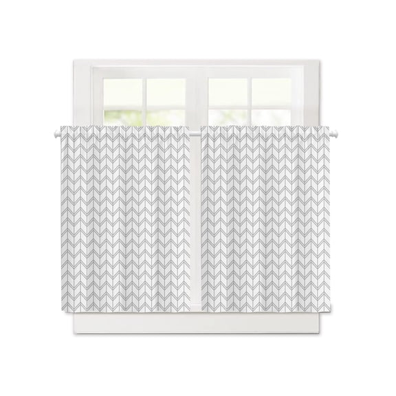 Abstract Herringbone Pattern Short Blackout Curtains 36 Inch Long,Modern Gray White Zigzag Rod Pocket Kitchen Curtains,2 Panels Thermal Insulated Room Darkening Drapes for Bedroom,30"W x 36"L