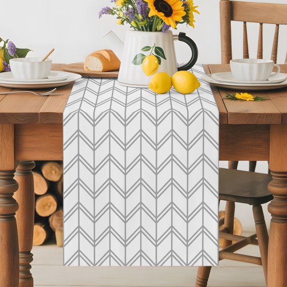 Abstract Herringbone Pattern Table Runner 36 Inches Long, Modern Gray White Zigzag Table Runners Tabletop Scarf Kitchen Dining Tables Decoration for Home Party Indoor Outdoor